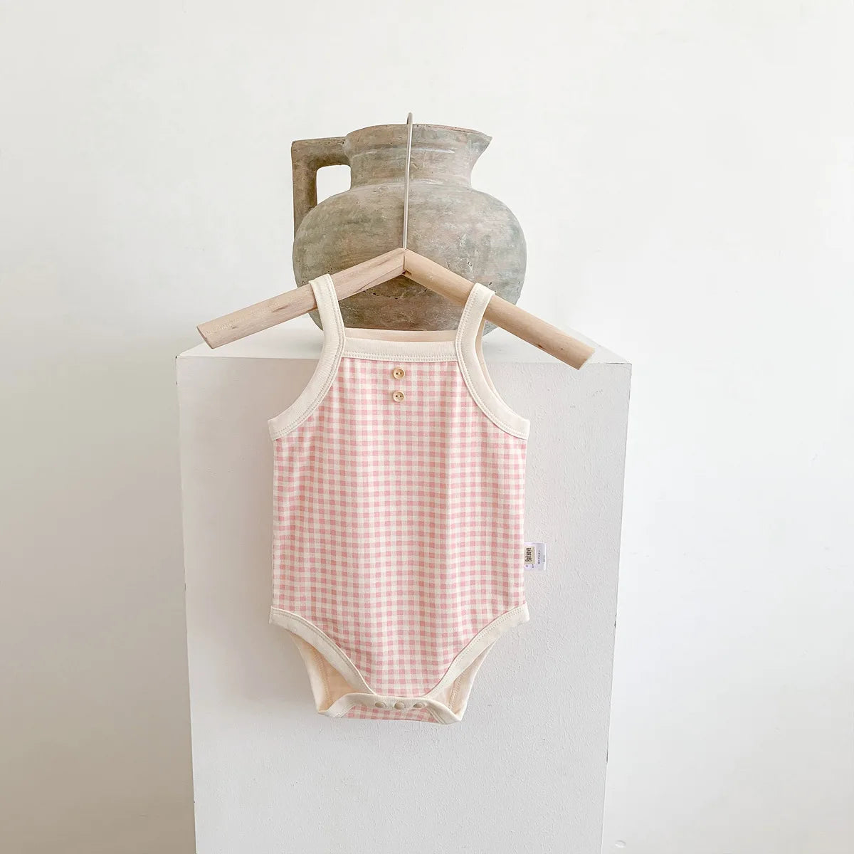 Summer Newborn Baby Girls' Sleeveless Plaid Jumpsuit