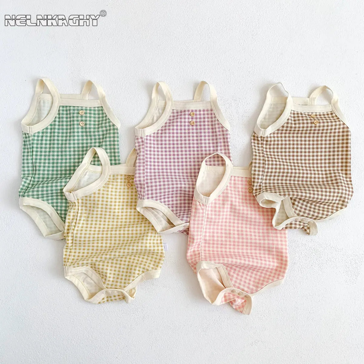Summer Newborn Baby Girls' Sleeveless Plaid Jumpsuit