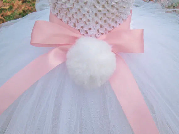 Girls White Rabbit Feather Dress with Ears