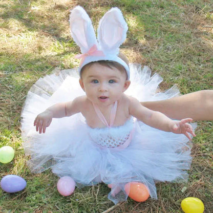 Girls White Rabbit Feather Dress with Ears