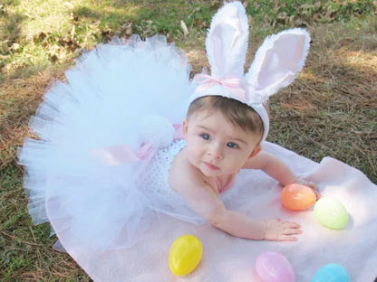Girls White Rabbit Feather Dress with Ears
