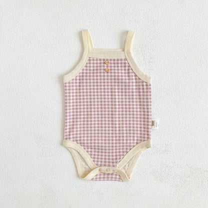 Summer Newborn Baby Girls' Sleeveless Plaid Jumpsuit