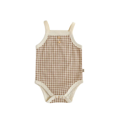 Summer Newborn Baby Girls' Sleeveless Plaid Jumpsuit
