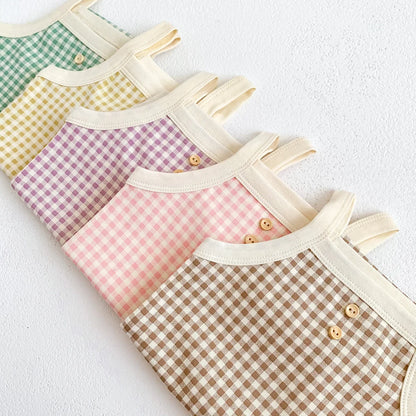 Summer Newborn Baby Girls' Sleeveless Plaid Jumpsuit