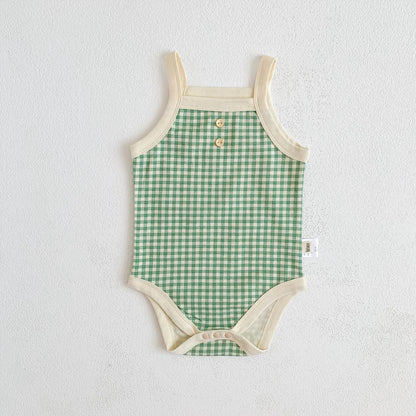 Summer Newborn Baby Girls' Sleeveless Plaid Jumpsuit