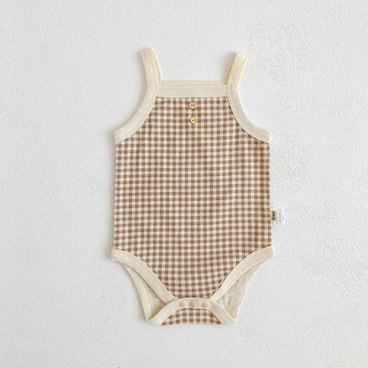 Summer Newborn Baby Girls' Sleeveless Plaid Jumpsuit