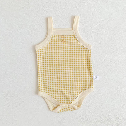 Summer Newborn Baby Girls' Sleeveless Plaid Jumpsuit